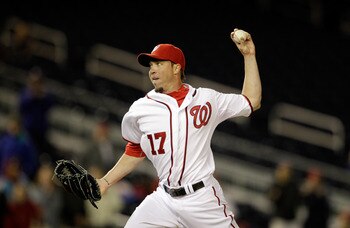 WASHINGTON, DC - APRIL 12: Pitcher Sean Burnett #17 of the Washington Nationals delivers to a Philadelphia Phillies batter during the ninth inning at Nationals Park on April 12, 2011 in Washington, DC. (Photo by Rob Carr/Getty Images)
