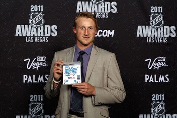 LAS VEGAS, NV - JUNE 22:  Steve Stamkos of the Tampa Bay Lightning poses with the cover of EA Sports' NHL 12 video game during the 2011 NHL Awards at The Pearl concert theater at the Palms Casino Resort June 22, 2011 in Las Vegas, Nevada.  (Photo by Bruce