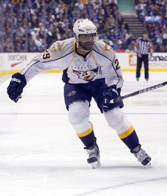 VANCOUVER, CANADA - APRIL 28: Joel Ward #29 of the Nashville Predators skates during Game One of the Western Conference Semifinals against the Vancouver Canucks during the 2011 NHL Stanley Cup Playoffs on April 28, 2011 at Rogers Arena in Vancouver, BC, C