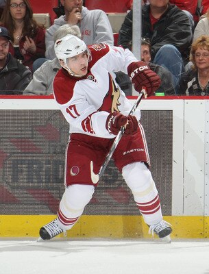 DETROIT, MI- APRIL 13: Radim Vrbata #17 of the Phoenix Coyotes skates against the Detroit Red Wings in Game One of the Western Conference Quarterfinals during the 2011 NHL Stanley Cup Playoffs at Joe Louis Arena on April 13, 2011 in Detroit, Michigan.(Pho