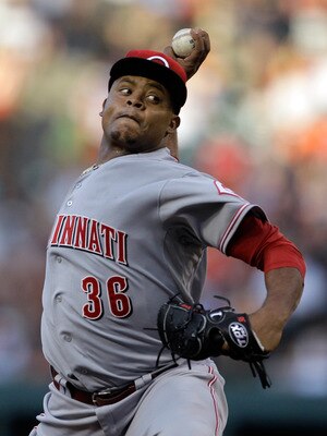 BALTIMORE, MD - JUNE 24:  Starting pitcher Edinson Volquez #36 of the Cincinnati Reds delivers to a Baltimore Orioles batter during the second inning at Oriole Park at Camden Yards on June 24, 2011 in Baltimore, Maryland.  (Photo by Rob Carr/Getty Images)