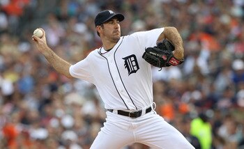 DETROIT - JUNE 25: Justin Verlander #35 of the Detroit Tigers pitches in the second inning of the game aginst the Arizona Diamondbacks at Comerica Park on June 25, 2011 in Detroit, Michigan.  (Photo by Leon Halip/Getty Images)