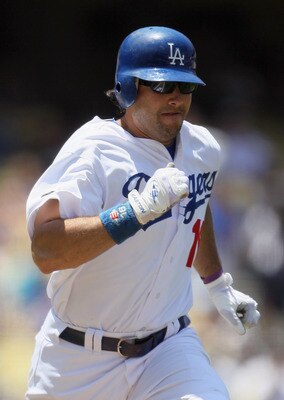 LOS ANGELES, CA - JUNE 25:  Andre Ethier #16 of the Los Angeles Dodgers runs to first base against the Los Angeles Angels of Anaheim at Dodger Stadium on June 25, 2011 in Los Angeles, California.  (Photo by Jeff Gross/Getty Images)