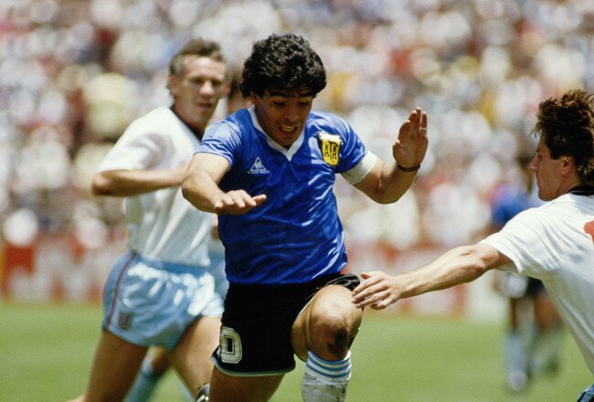 Diego Maradona of Argentina in action during the 1986 FIFA World Cup Quarter Final on 22 June 1986 at the Azteca Stadium in Mexico City, Mexico. Argentina defeated England 2-1 in the infamous Hand of God game. (Photo by Michael King/Getty Images)