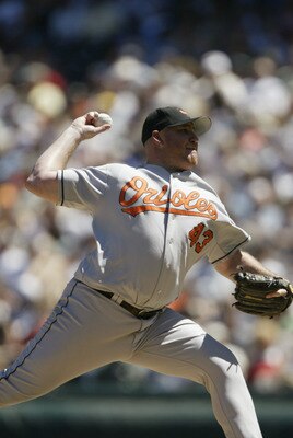 SEATTLE - JULY 17:  Pitcher Sidney Ponson #43 of the Baltimore Orioles throws against the Seattle Mariners during the MLB game on July 17, 2005 at Safeco Field in Seattle Washington. The Mariners defeated the Orioles 8-2.  (Photo by Otto Greule Jr/Getty I