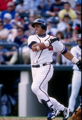 8 Mar 1998:  Infielder Andres Gallaraga of the Atlanta Braves in action during a spring training game against the Florida Marlins at the Space Coast Stadium in Viera, Florida.  The Braves won the game, 3-0. Mandatory Credit: Andy Lyons  /Allsport