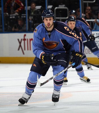 ATLANTA, GA - MARCH 27:  Zach Bogosian #4 of the Atlanta Thrashers skates against the Ottawa Senators at the Philips Arena on March 27, 2011 in Atlanta, Georgia. The Thrashers defeated the 5-4 in the shoot out.  (Photo by Bruce Bennett/Getty Images)