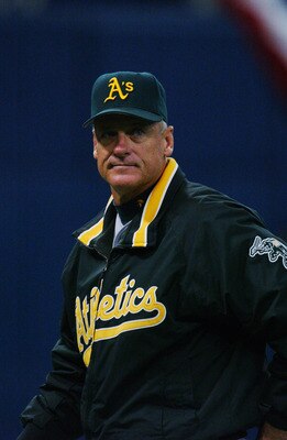 MINNEAPOLIS - OCTOBER 5:  Manager Art Howe of the Oakland A's walks back to the dugout in the fourth inning against the Minnesota Twins during the American League Division Series October 5, 2002 at the Hubert H Humphrey Dome in Minneapolis, Minnesota.  Th