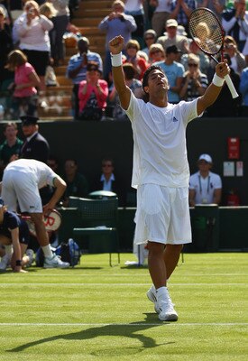 LONDON, ENGLAND - JUNE 21:  Fernando Verdasco of Spain celebrates after winning his first round match against Radek Stepanek of Czech Republic on Day Two of the Wimbledon Lawn Tennis Championships at the All England Lawn Tennis and Croquet Club on June 21