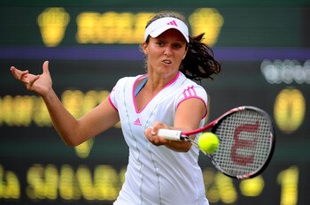 LONDON, ENGLAND - JUNE 24:  Laura Robson of Great Britain returns a shot during her second round match against Maria Sharapova of Russia on Day Five of the Wimbledon Lawn Tennis Championships at the All England Lawn Tennis and Croquet Club on June 24, 201