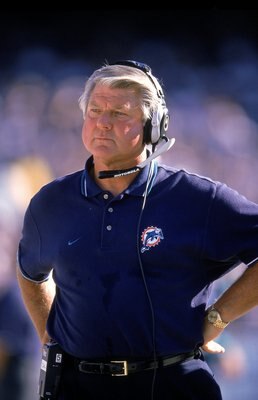 31 Oct 1999: Head coach Jimmy Johnson of the Miami Dolphins watches from the sidelines during a game against the Oakland Raiders  at the Network Coliseum in Oakland, California. The Raiders defeated the Dolphins 9-6. Mandatory Credit: Otto Greule Jr.  /Al