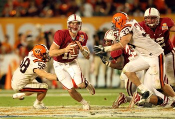 Andrew Luck scrambles against  Virginia Tech
