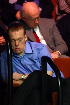 SHEFFIELD, UNITED KINGDOM - MAY 01:  A fan falls a sleep during a Semi Final match at the Betfred Snooker World Championships, at the Crucible Theatre on May 1, 2009, in Sheffield, United Kingdom.  (Photo by Ian Walton/Getty Images)