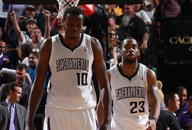 SACRAMENTO, CA - APRIL 13:  Members of the Sacramento Kings look on against the Los Angeles Lakers on April 13, 2011 at Power Balence Pavilion in Sacramento, California. NOTE TO USER: User expressly acknowledges and agrees that, by downloading and/or usin