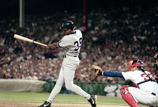 17 Oct 1999:  Darryl Strawberry #39 of the New York Yankees hits the ball during the ALCS game two against the Boston Red Sox at Fenway Park in Boston, Massacusetts. The Yankees defeated the Red Sox 9-2. Mandatory Credit: Jonathan Daniel  /Allsport
