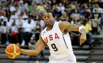 LAS VEGAS - JULY 24:  Andre Iguodala #9 of the 2010 USA Basketball Men's National Team looks to pass during a USA Basketball showcase at the Thomas & Mack Center July 24, 2010 in Las Vegas, Nevada.  (Photo by Ethan Miller/Getty Images)