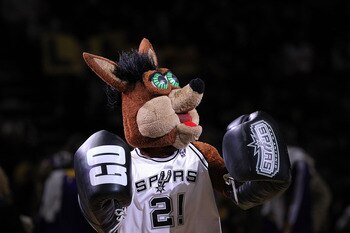 SAN ANTONIO, TX - DECEMBER 28:  The Coyote mascot of the San Antonio Spurs during play against the Los Angeles Lakers at AT&T Center on December 28, 2010 in San Antonio, Texas.  NOTE TO USER: User expressly acknowledges and agrees that, by downloading and