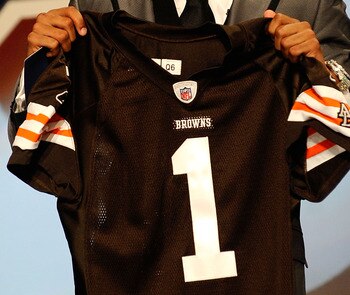 NEW YORK - APRIL 22:  Joe Haden from the Florida Gators holds up a Cleveland Browns jersey after he was selected #7 overall by the Browns during the first round of the 2010 NFL Draft at Radio City Music Hall on April 22, 2010 in New York City.  (Photo by