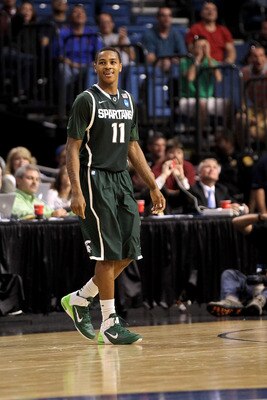 TAMPA, FL - MARCH 17:  Keith Appling #11 of the Michigan State Spartans looks on against the UCLA Bruins during the second round of the 2011 NCAA men's basketball tournament at St. Pete Times Forum on March 17, 2011 in Tampa, Florida. UCLA won 78-76. (Pho