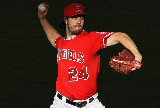 ANAHEIM, CA - JUNE 29:  Dan Haren #24 of the Los Angeles Angels of Anaheim pitches against the Washington Nationals in the eighth inning at Angel Stadium of Anaheim on June 29, 2011 in Anaheim, California. The Angels defeated the Nationals 1-0.  (Photo by