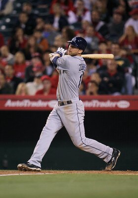 ANAHEIM, CA - JUNE 08:  Ben Zobrist #18 of the Tampa Bay Rays bats against the Los Angeles Angels of Anaheim at Angel Stadium of Anaheim on June 8, 2011 in Anaheim, California.  (Photo by Jeff Gross/Getty Images)