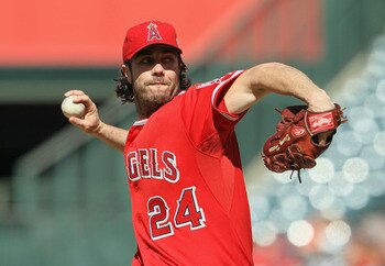 ANAHEIM, CA - JUNE 29:  Dan Haren #24 of the Los Angeles Angels of Anaheim pitches against the Washington Nationals at Angel Stadium of Anaheim on June 29, 2011 in Anaheim, California.  (Photo by Jeff Gross/Getty Images)