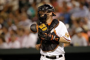BALTIMORE, MD - JUNE 29:  Catcher Matt Wieters #32 of the Baltimore Orioles in action against the St. Louis Cardinals at Oriole Park at Camden Yards on June 29, 2011 in Baltimore, Maryland.  (Photo by Rob Carr/Getty Images)