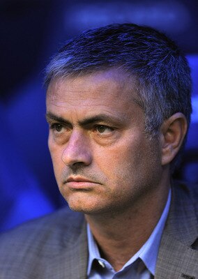 MADRID, SPAIN - MAY 21:  Head coach Jose Mourinho of Real Madrid looks out before the La Liga match between Real Madrid and UD Almeria at Estadio Santiago Bernabeu on May 21, 2011 in Madrid, Spain.  (Photo by Denis Doyle/Getty Images)