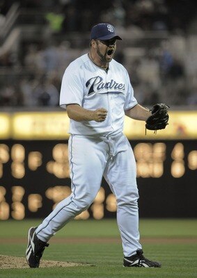 SAN DIEGO, CA - JUNE 28: Heath Bell #21 of the San Diego Padres reacts after getting the final out during the ninth inning of a baseball game against the Kansas City Royals at Petco Park on June 28, 2011 in San Diego, California. The Padres won 4-2.  (Pho