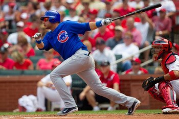 ST. LOUIS, MO - JUNE 5: Aramis Ramirez #16 of the Chicago Cubs hits a two-RBI double against the St. Louis Cardinals at Busch Stadium on June 5, 2011 in St. Louis, Missouri.  The Cardinals beat the Cubs 3-2 in 10 innings.  (Photo by Dilip Vishwanat/Getty