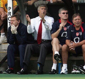 NORWICH ENGLAND- AUGUST 28: Arsene Wenger Manager of Arsenal whatches a missed Chance during the Barclays Premiership match between Norwich City and Arsenal at Carrow Road on August 28, 2004 in Derby,England.  (Photo by Phil Cole/Getty Images)