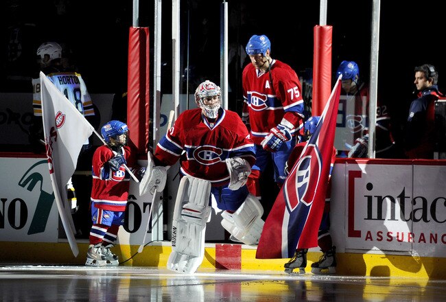 MONTREAL, CANADA - APRIL 26:  Carey Price #31 of the Montreal Canadiens steps out onto the ice during pre-game introductions before Game Six of the Eastern Conference Quarterfinals against the Boston Bruins during the 2011 NHL Stanley Cup Playoffs at the