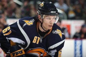 BUFFALO, NY - NOVEMBER 07:  Maxim Afinogenov #61 of the Buffalo Sabres skates during the game against the Atlanta Thrashers at the HSBC Arena on November 7, 2008 in Buffalo, New York  (Photo by Bruce Bennett/Getty Images)