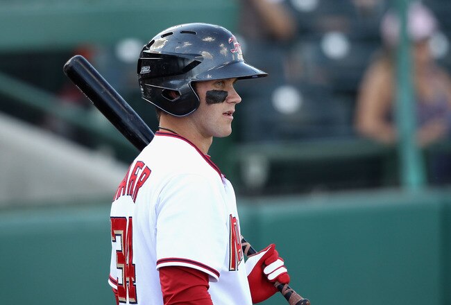 SCOTTSDALE, AZ - OCTOBER 23:  Washington Nationals prospect Bryce Harper #34 playing for the Scottsdale Scorpions warms up on deck during the AZ Fall League game against the Phoenix Desert Dogs at Scottsdale Stadium on October 23, 2010 in Scottsdale, Ariz