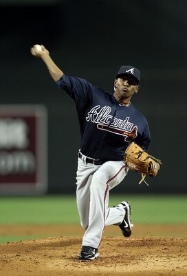 PHOENIX, AZ - MAY 18:  Starting pitcher Julio Teheran #57 of the Atlanta Braves pitches against the Arizona Diamondbacks during the Major League Baseball game at Chase Field on May 18, 2011 in Phoenix, Arizona.  The Diamondbacks defeated the Braves 5-4 in