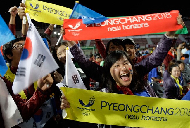 PYEONGCHANG-GUN, SOUTH KOREA - JULY 07:  South Koreans celebrate being selected as 2018 Winter Olympic host city at Alpensia Resort on July 7, 2011 in Pyeongchang, South Korea. Pyeongchang finally won the Winter Olympic host race after being beaten by Van