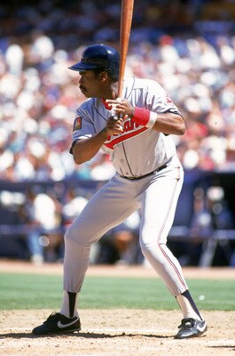 ANAHEIM, CA - APRIL 11:  Eddie Murray #33 of the Cleveland Indians stands ready at the plate during a game against the Anaheim Angels at Anaheim Stadium on April 11, 1994 in Anaheim, California. (Photo by Stephen Dunn/Getty Images)