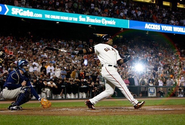 SAN FRANCISCO - SEPTEMBER 26:  Barry Bonds #25 of the San Francisco Giants swings at a pitch during the first inning against the San Diego Padres September 26, 2007 at AT&T Park in San Francisco, California. Tonight will be the final home game for Bonds a