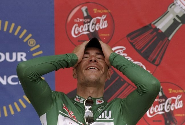 11 Jul 1997:  Erik Zabel of Germany and team Telekom enjoys his victory after winning stage 6 of the 84th Tour de France from Le Blanc to Marennes. \ Mandatory Credit: Mike Powell /Allsport