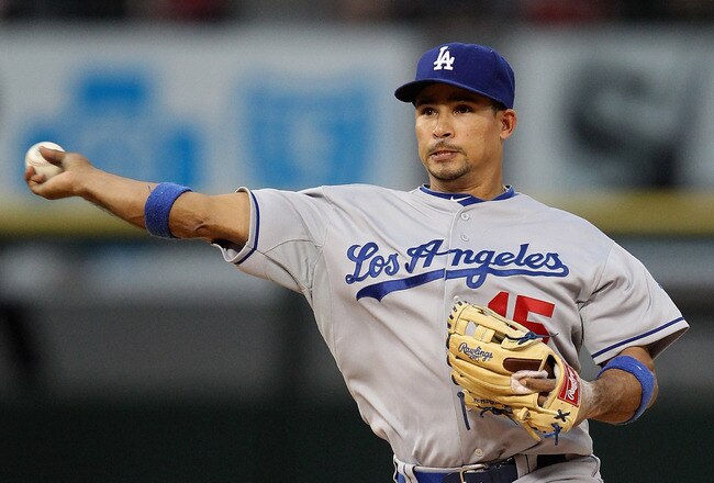 CHICAGO, IL - MAY 22: Rafael Furcal #15 of the Los Angeles Dodgers throws to 1st base against the Chicago White Sox at U.S. Cellular Field on May 22, 2011 in Chicago, Illinois. The White Sox defeated the Dodgers 8-3.  (Photo by Jonathan Daniel/Getty Image