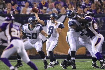 The Vikings would be better off with Hasselbeck throwing for them than at them.