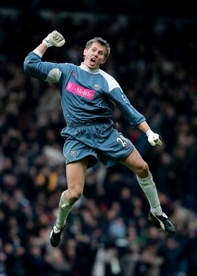 BIRMINGHAM, UNITED KINGDOM - JANUARY 02:  Tomasz Kusaczak, the West Brom Keeper celebrates his teams equalizing goal during the Barclays Premiership match between West Bromwich Albion and Aston Villa at The Hawthorns on January 2, 2006 in Birmingham, Engl