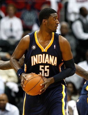 ATLANTA - OCTOBER 28:  Roy Hibbert #55 of the Indiana Pacers against the Atlanta Hawks at Philips Arena on October 28, 2009 in Atlanta, Georgia.  (Photo by Kevin C. Cox/Getty Images)