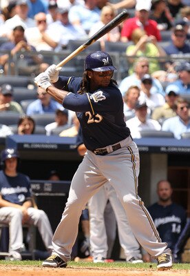 NEW YORK, NY - JUNE 30:  Rickie Weeks #23 of the Milwaukee Brewers in action against the New York Yankees during their game on June 30, 2011 at Yankee Stadium in the Bronx borough of New York City.  (Photo by Al Bello/Getty Images)