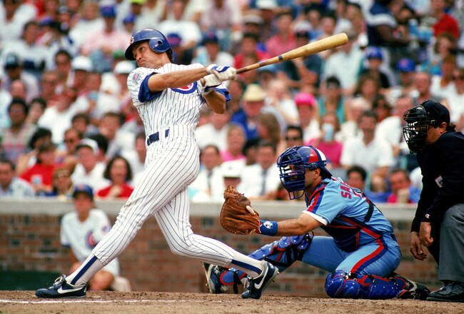 CHICAGO -1990:  Ryne Sandberg #23 of the Chicago Cubs swings at the ball during a game against the Montreal Expos in 1990 at Wrigley Field in Chicago, Illinois. (Photo by Jonathan Daniel/Getty Images)
