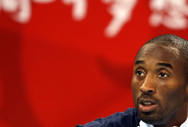 BEIJING - AUGUST 24:  Kobe Bryant #10 of the United States sits on the bench during the gold medal game against Spain during Day 16 of the Beijing 2008 Olympic Games at the Beijing Olympic Basketball Gymnasium on August 24, 2008 in Beijing, China.  (Photo