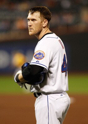 NEW YORK, NY - JUNE 22:  Jason Bay #44 of the New York Mets racts after grounding out with a man on second in the tenth inning against the Oakland Athletics on June 22, 2011 at Citi Field in the Flushing neighborhood of the Queens borough of New York City