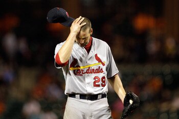 BALTIMORE, MD - JUNE 29:  Starting pitcher Chris Carpenter #29 of the St. Louis Cardinals on the mound against the Baltimore Orioles at Oriole Park at Camden Yards on June 29, 2011 in Baltimore, Maryland.  (Photo by Rob Carr/Getty Images)