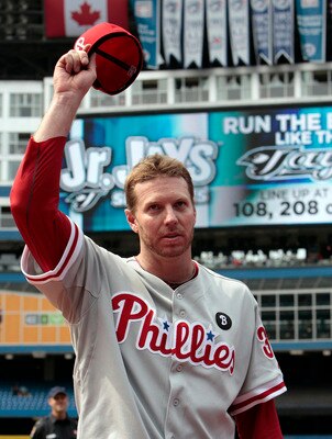 TORONTO, CANADA - JULY 2: Roy Halladay #34 of the Philadelphia Phillies waves after a complete game win against the Toronto Blue Jays during MLB action at The Rogers Centre July 2, 2011 in Toronto, Ontario, Canada. (Photo by Abelimages/Getty Images)