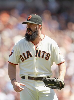 SAN FRANCISCO, CA - JUNE 23:  Brian Wilson #38 of the San Francisco Giants celebrates after they beat the Minnesota Twins at AT&T Park on June 23, 2011 in San Francisco, California.  (Photo by Ezra Shaw/Getty Images)
